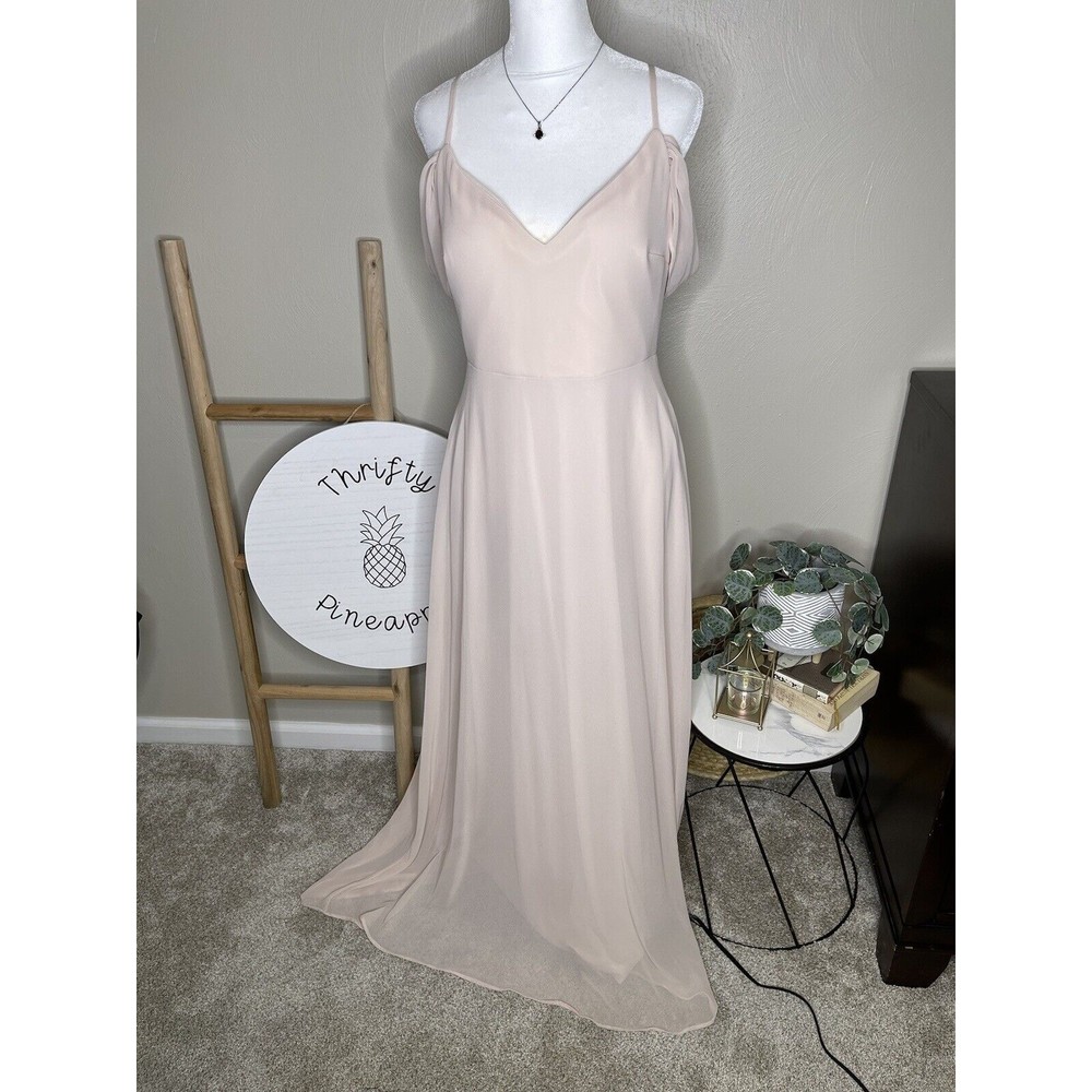 Birdy Gray Bridesmaids Dress Large Convertible Chiffon Champagne Blush Pockets